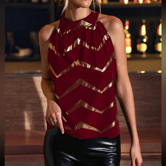 Boho gold chevron print tie back halter top - Picture 9 of 15